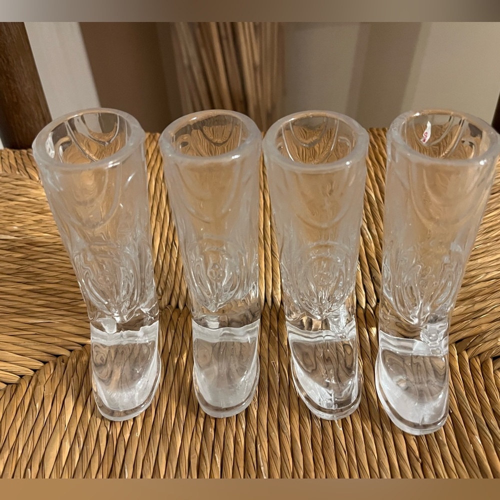 Vintage Circleware "Kick Back" Clear Glass Cowboy Boot Shot Glasses - Set of 4